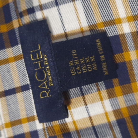 Rachel Roy Long Sleeve Navy Blue Dark Yellow Plaid BF Style Button Up Shirt - Picture 11 of 13